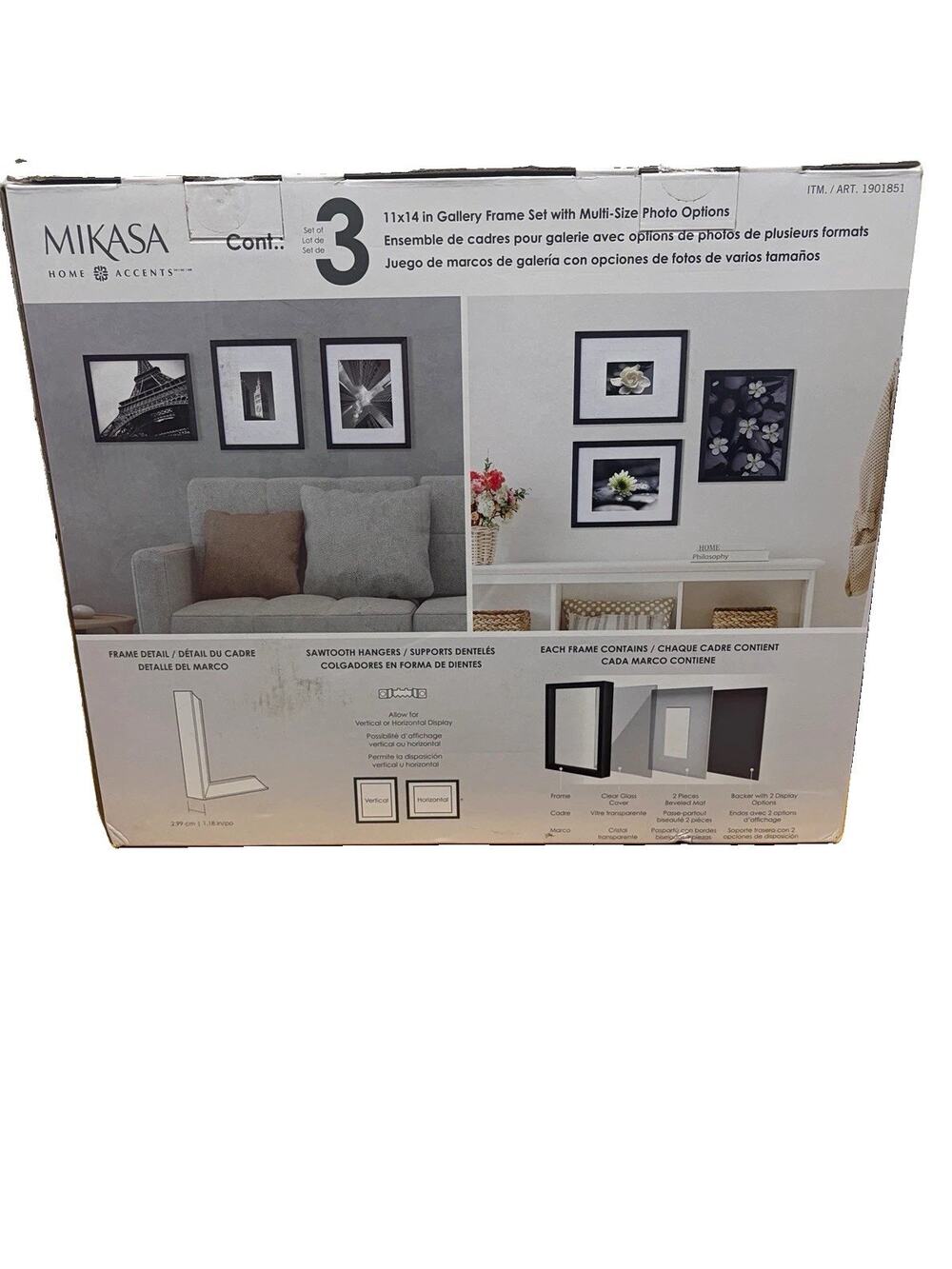 Mikasa 3-Pc Black 11x14 Gallery Picture Frame Set MDF Wall/Stand Multi-Size